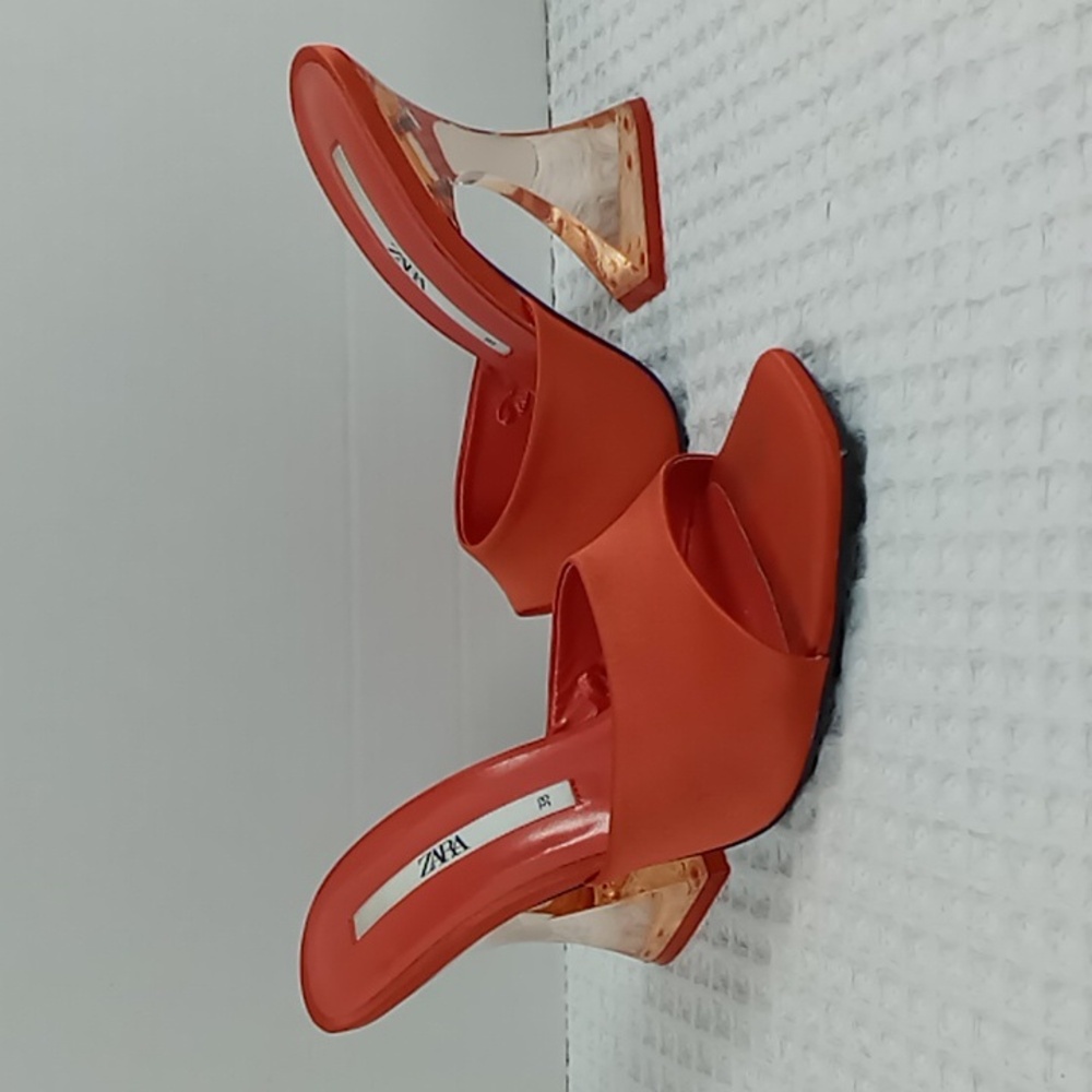 Zara Women's Bold Orange Satin Lucite Heels Size 38/7.5-8